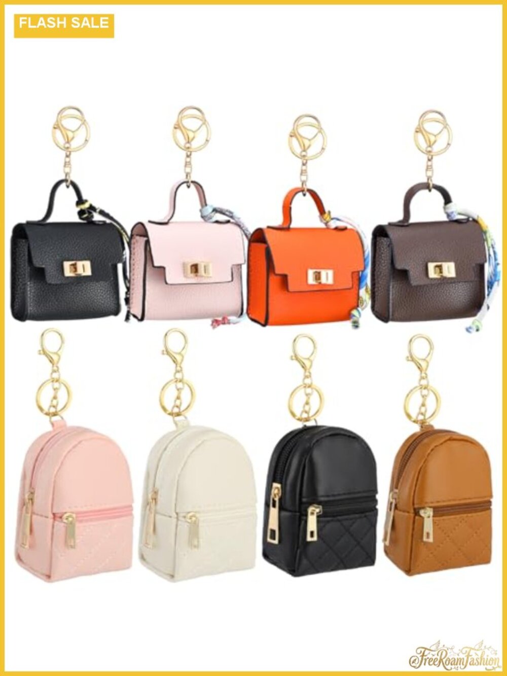 Set of 8 PU Leather Mini Backpack Keychains with Twist Lock Keychain Coin